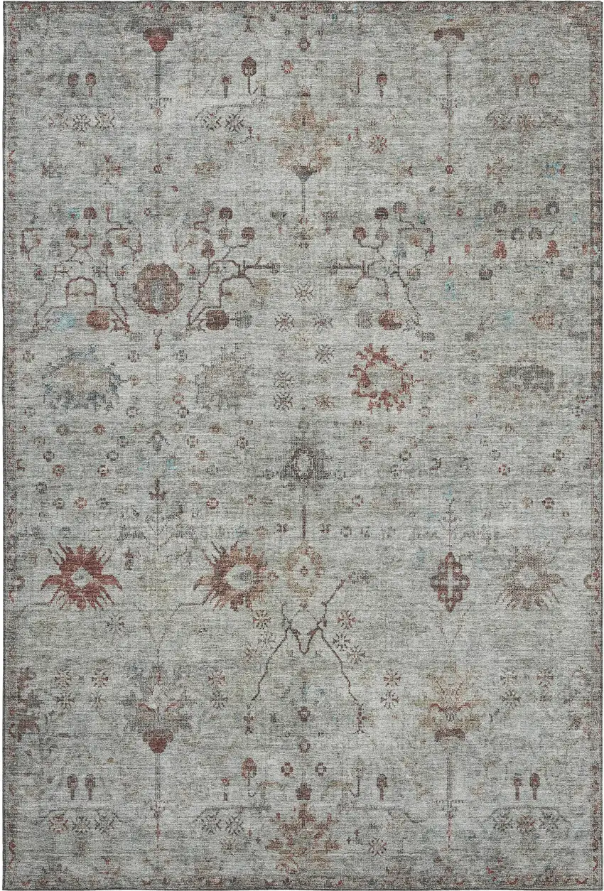 Gray Copper And Silver Oriental Washable Area Rug With UV Protection Photo 1
