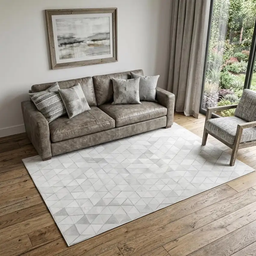 Gray Cowhide Geometric Area Rug Photo 1