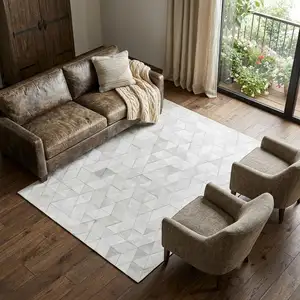Photo of Gray Cowhide Geometric Area Rug