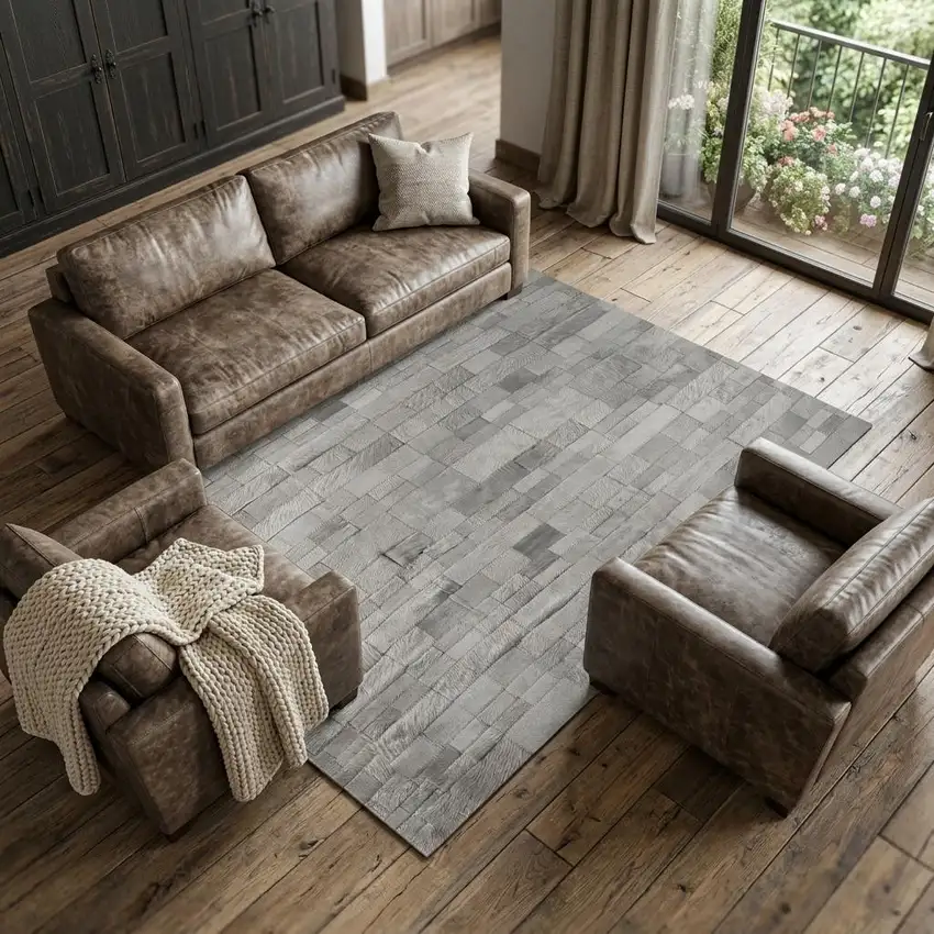Gray Cowhide Patchwork Area Rug Photo 1