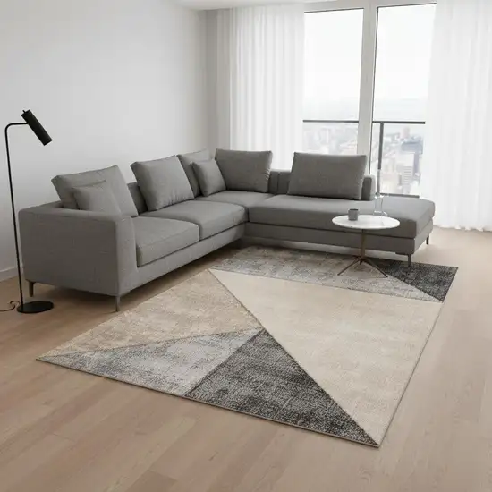 Gray Cream And Beige Geometric Area Rug Photo 1