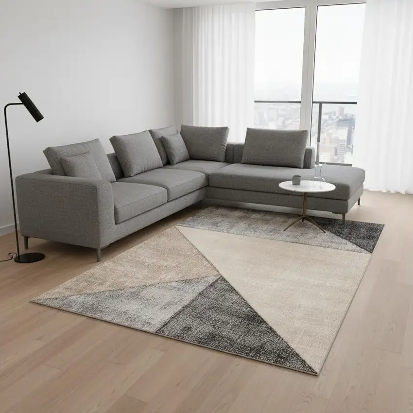 Gray Cream And Beige Geometric Area Rug Photo 1
