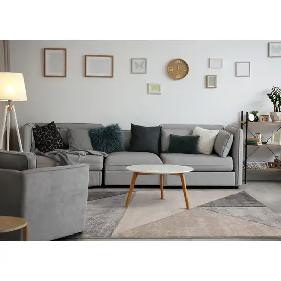 Gray Cream And Beige Geometric Area Rug Photo 6