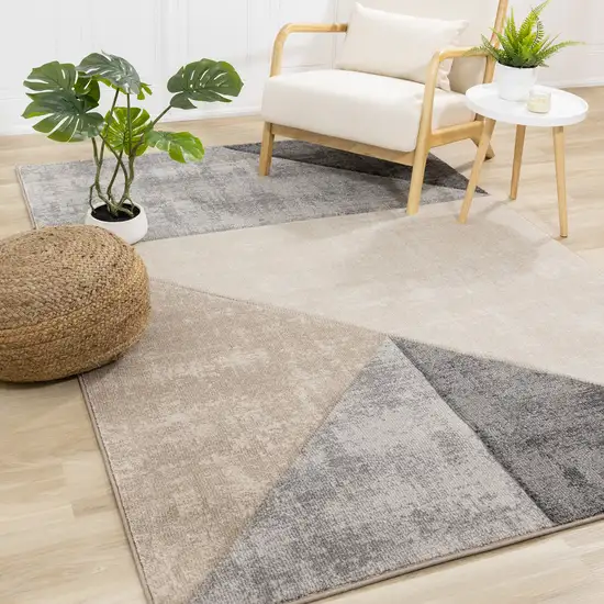 Gray Cream And Beige Geometric Area Rug Photo 5