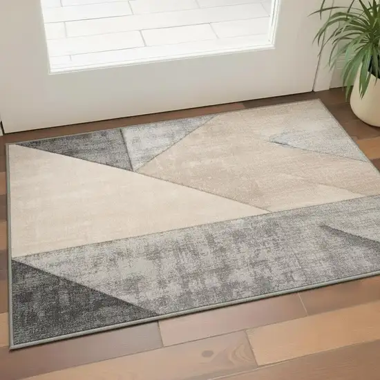 Gray Cream And Beige Geometric Area Rug Photo 1