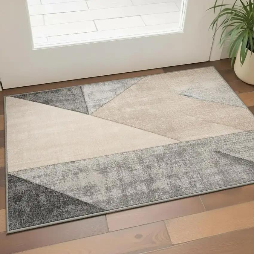 Gray Cream And Beige Geometric Area Rug Photo 1