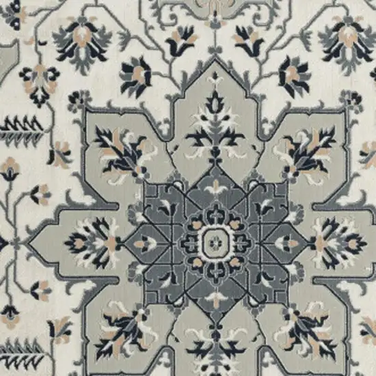 Gray Cream And Ivory Floral Area Rug Photo 3