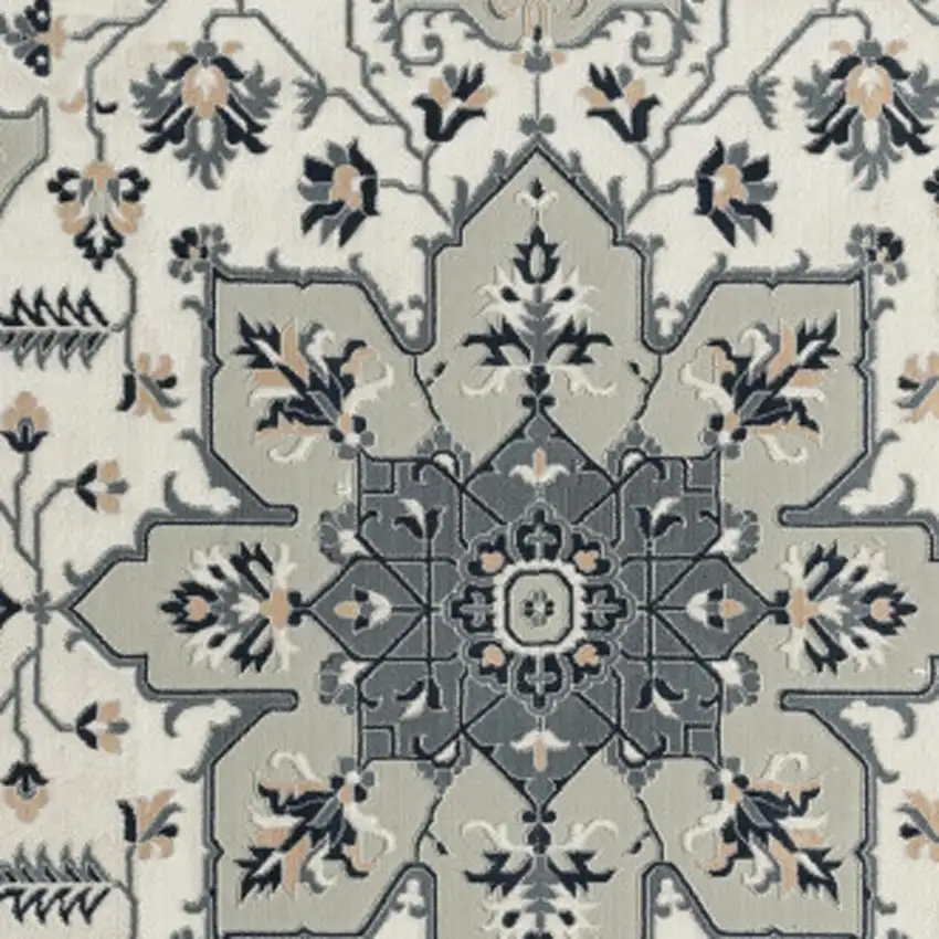 Gray Cream And Ivory Floral Area Rug Photo 3