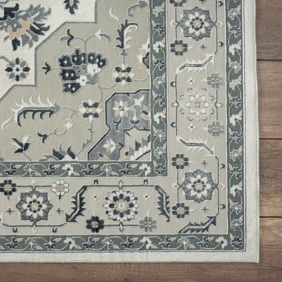Gray Cream And Ivory Floral Area Rug Photo 9