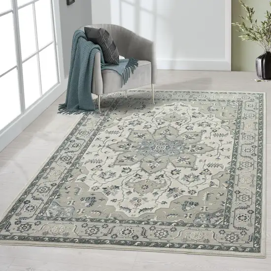 Gray Cream And Ivory Floral Area Rug Photo 5