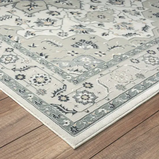 Gray Cream And Ivory Floral Area Rug Photo 7
