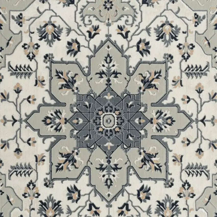 Gray Cream And Ivory Floral Area Rug Photo 4