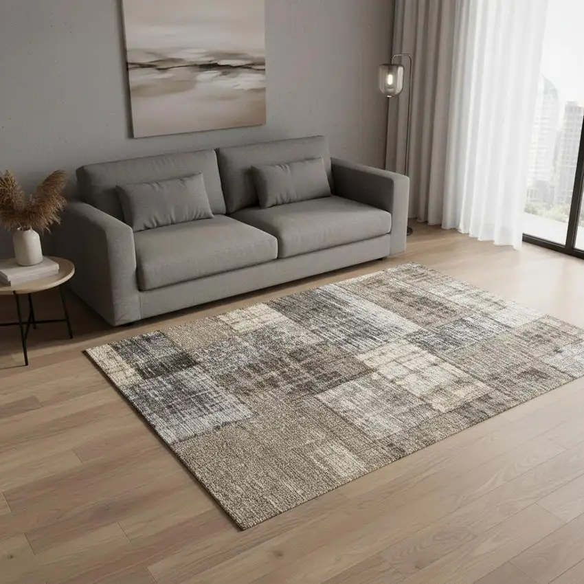 Gray Cream And Tan Abstract Area Rug Photo 1