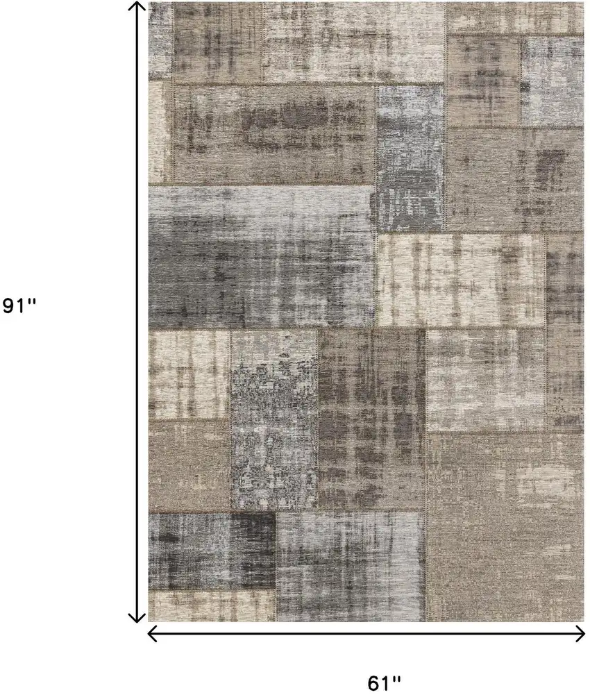 Gray Cream And Tan Abstract Area Rug Photo 3