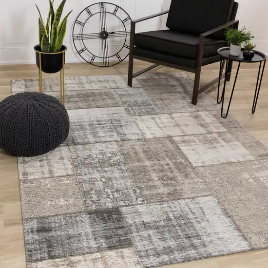 Gray Cream And Tan Abstract Area Rug Photo 5