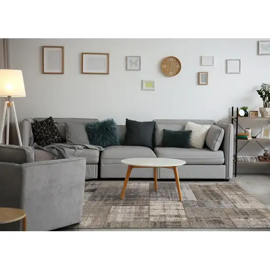 Gray Cream And Tan Abstract Area Rug Photo 6