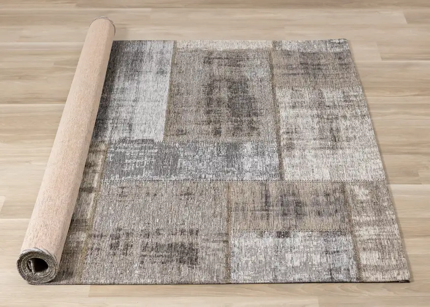 Gray Cream And Tan Abstract Area Rug Photo 9