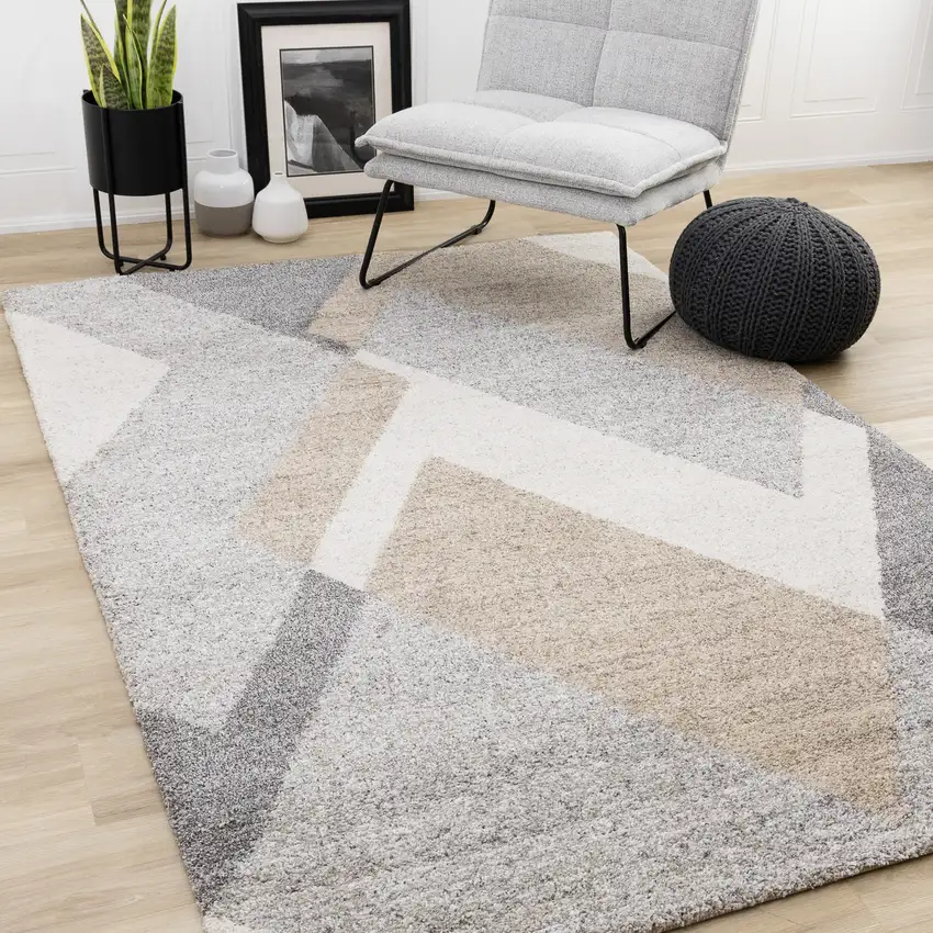 Gray Cream And Tan Geometric Area Rug Photo 5