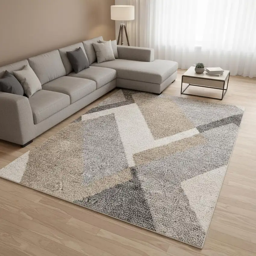 Gray Cream And Tan Geometric Area Rug Photo 1
