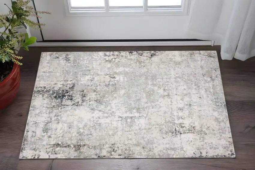 Gray Cream And Taupe Abstract Distressed Stain Resistant Area Rug Photo 1
