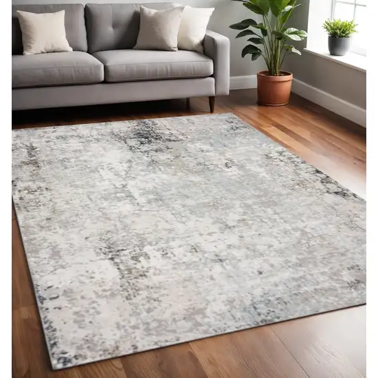 Gray Cream And Taupe Abstract Distressed Stain Resistant Area Rug Photo 1