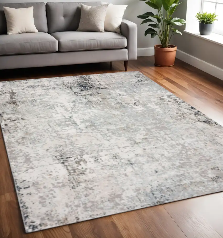 Gray Cream And Taupe Abstract Distressed Stain Resistant Area Rug Photo 1