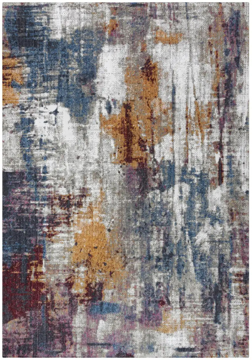 Gray Cream Red Blue Purple Pink And Ivory Abstract Hand Carved Handmade Area Rug Photo 2