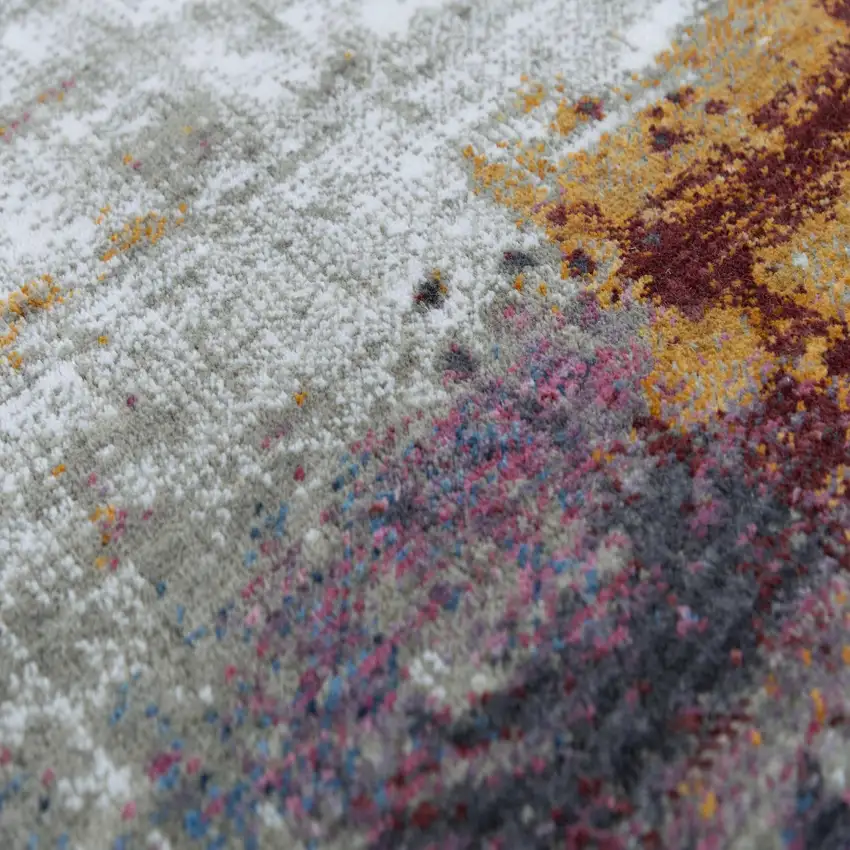 Gray Cream Red Blue Purple Pink And Ivory Abstract Hand Carved Handmade Area Rug Photo 4
