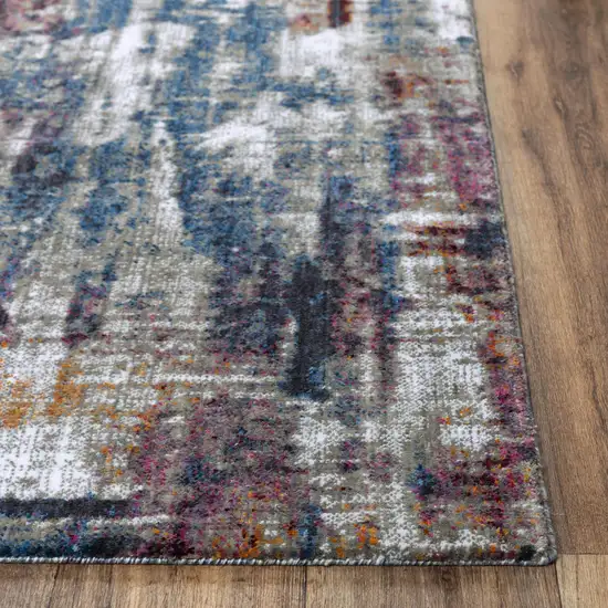 Gray Cream Red Blue Purple Pink And Ivory Abstract Hand Carved Handmade Area Rug Photo 3