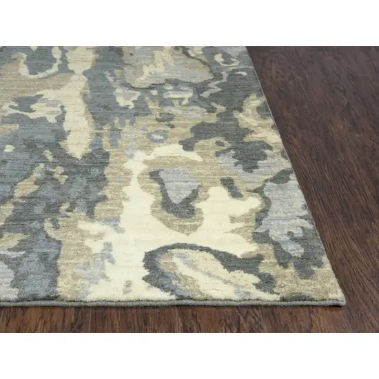 Gray Cream Yellow And Teal New Zealand Lambs Wool Abstract Hand Carved Handmade Area Rug Photo 3