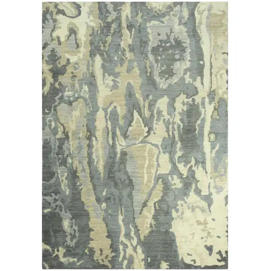 Gray Cream Yellow And Teal New Zealand Lambs Wool Abstract Hand Carved Handmade Area Rug Photo 2