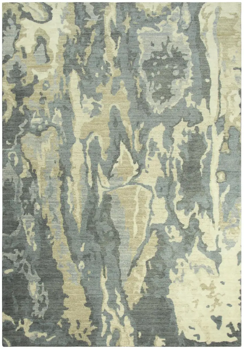 Gray Cream Yellow And Teal New Zealand Lambs Wool Abstract Hand Carved Handmade Area Rug Photo 2