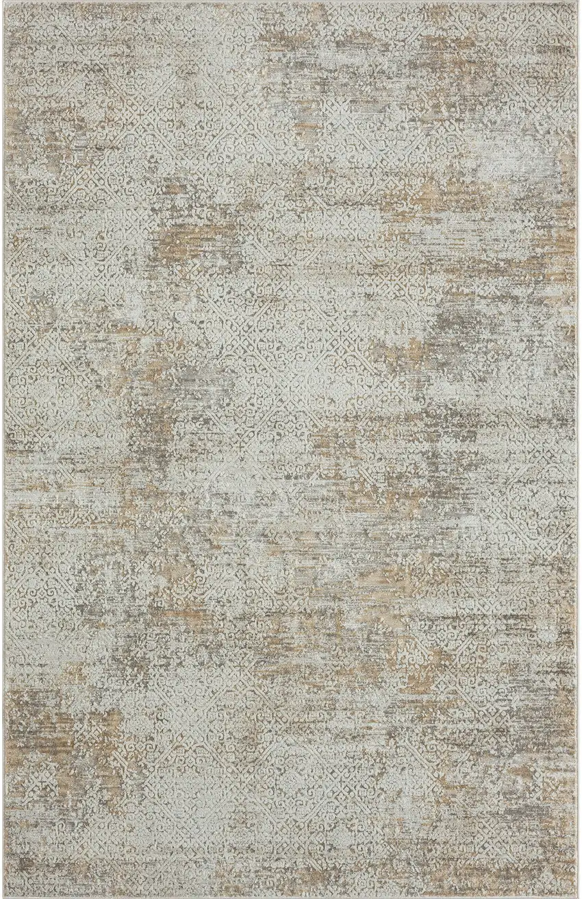 Gray Damask Distressed Area Rug Photo 1