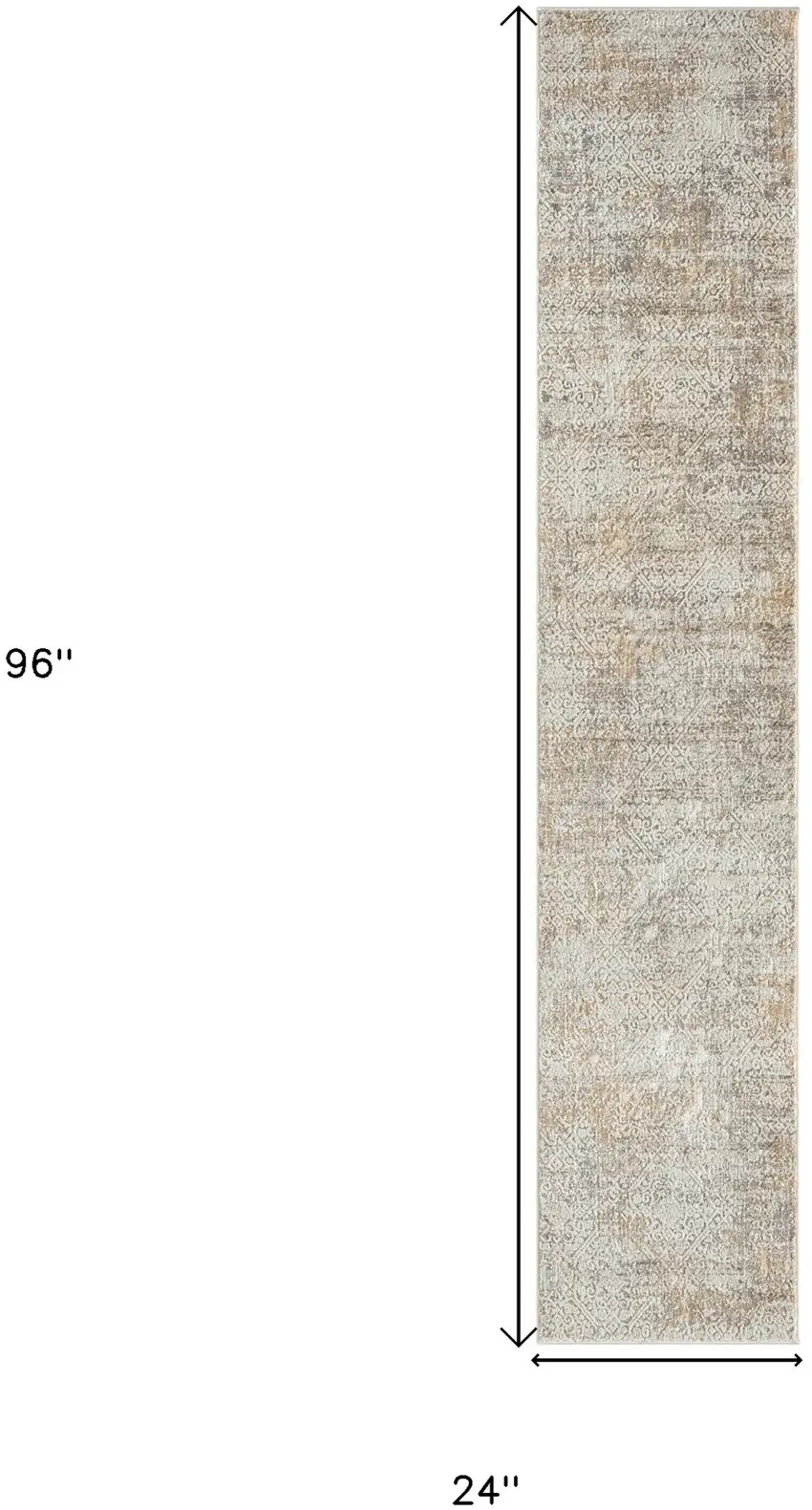 Gray Damask Distressed Runner Rug Photo 8