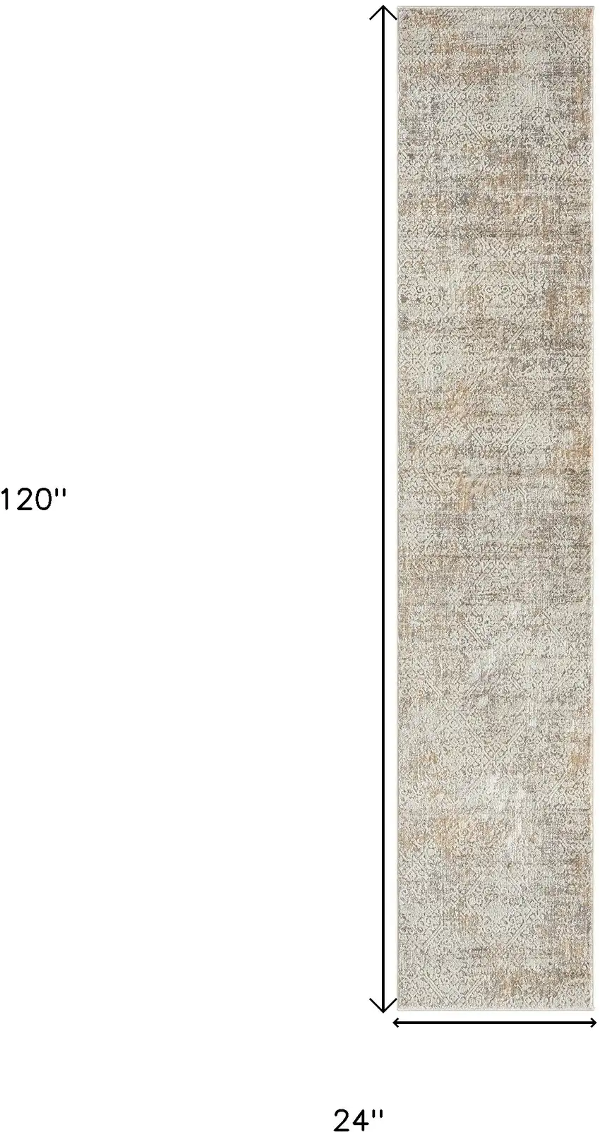 Gray Damask Distressed Runner Rug Photo 8