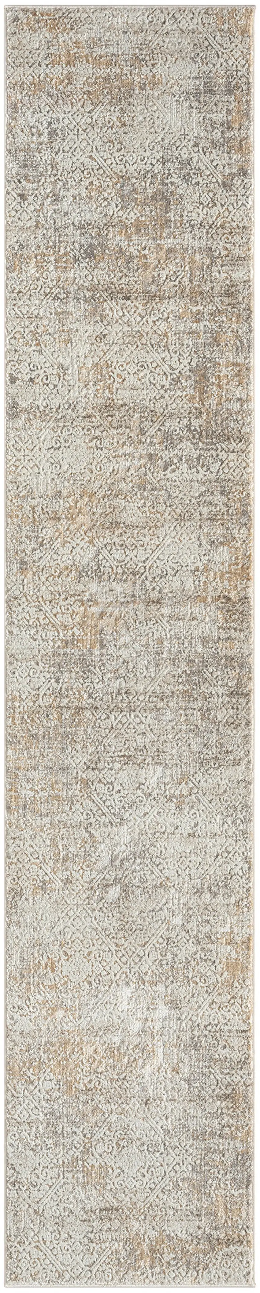 Gray Damask Distressed Runner Rug Photo 1