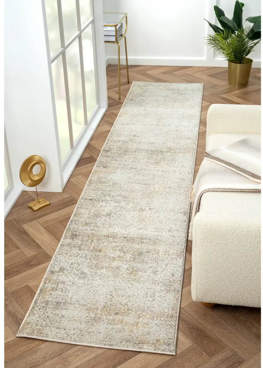 Gray Damask Distressed Runner Rug Photo 7