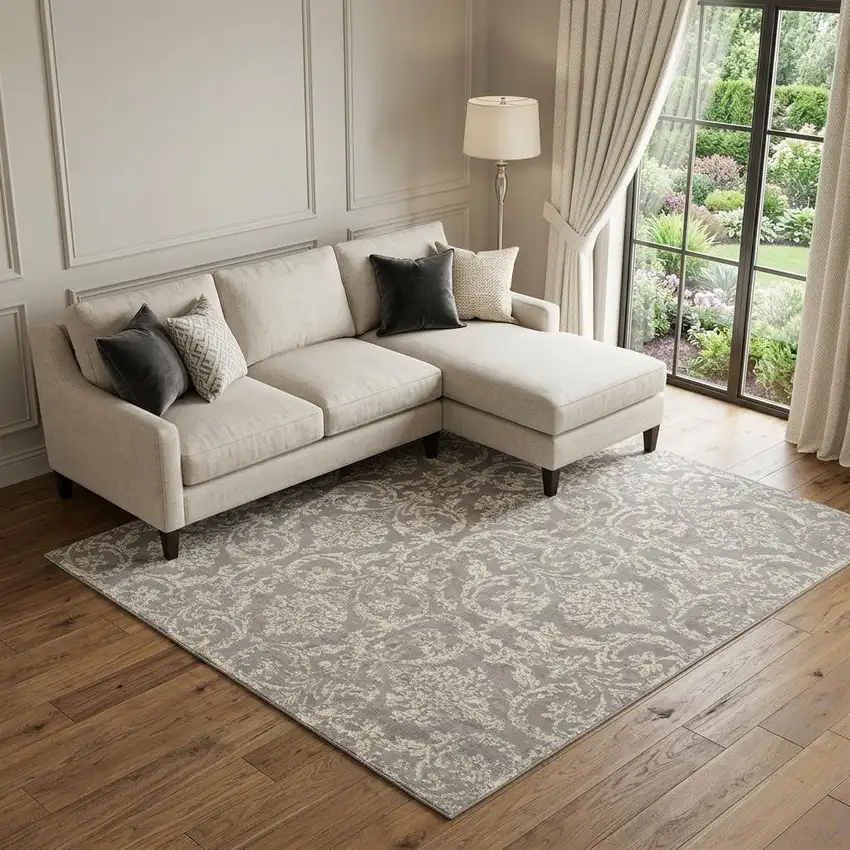 Gray Damask Power Loom Area Rug Photo 1