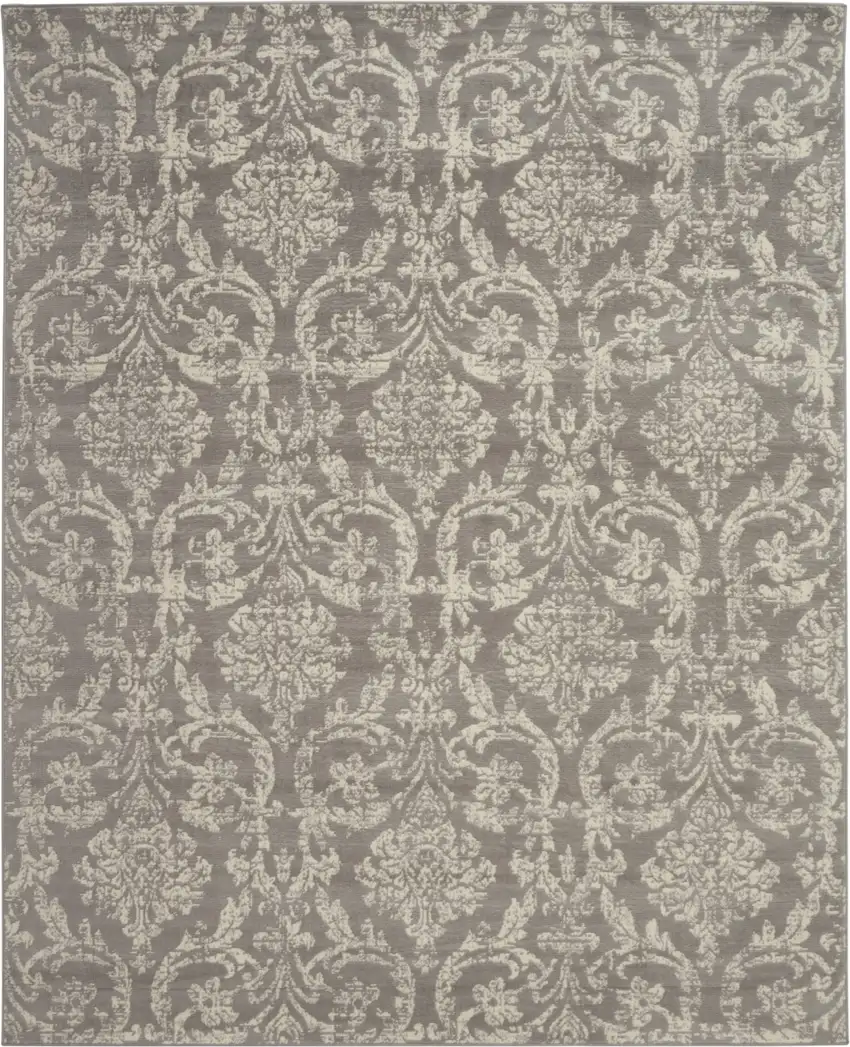 Gray Damask Power Loom Area Rug Photo 1