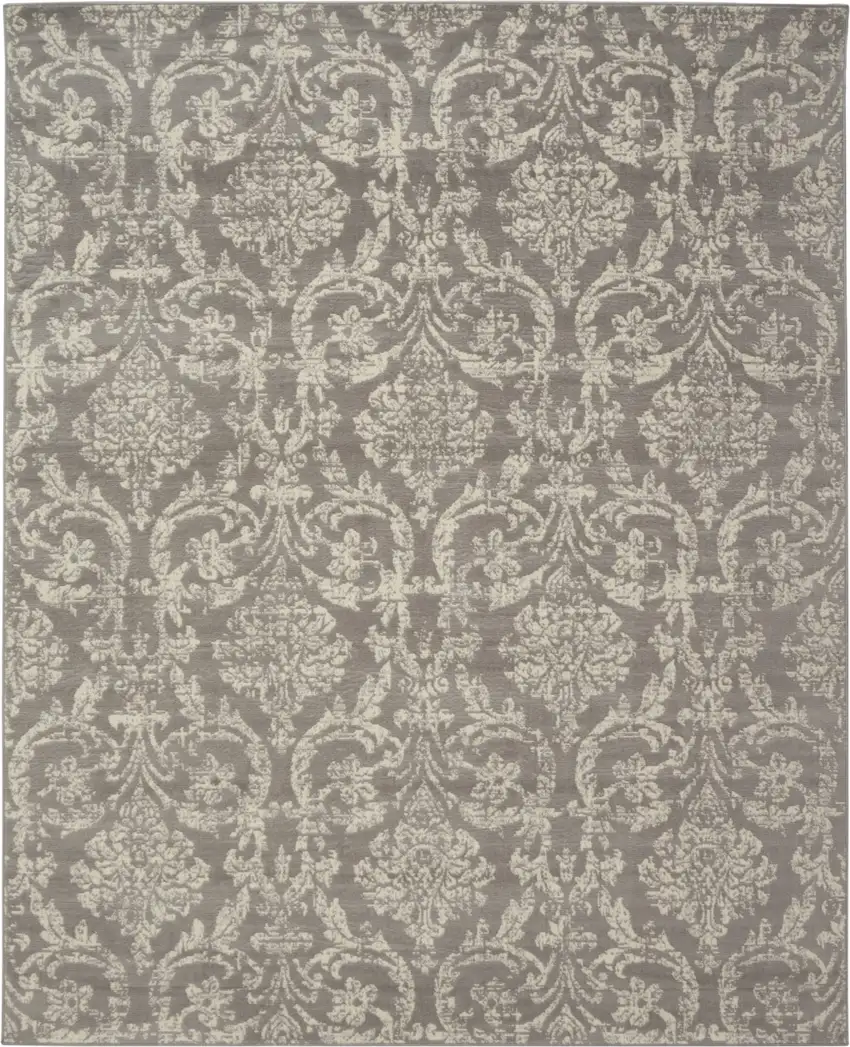 Gray Damask Power Loom Area Rug Photo 5