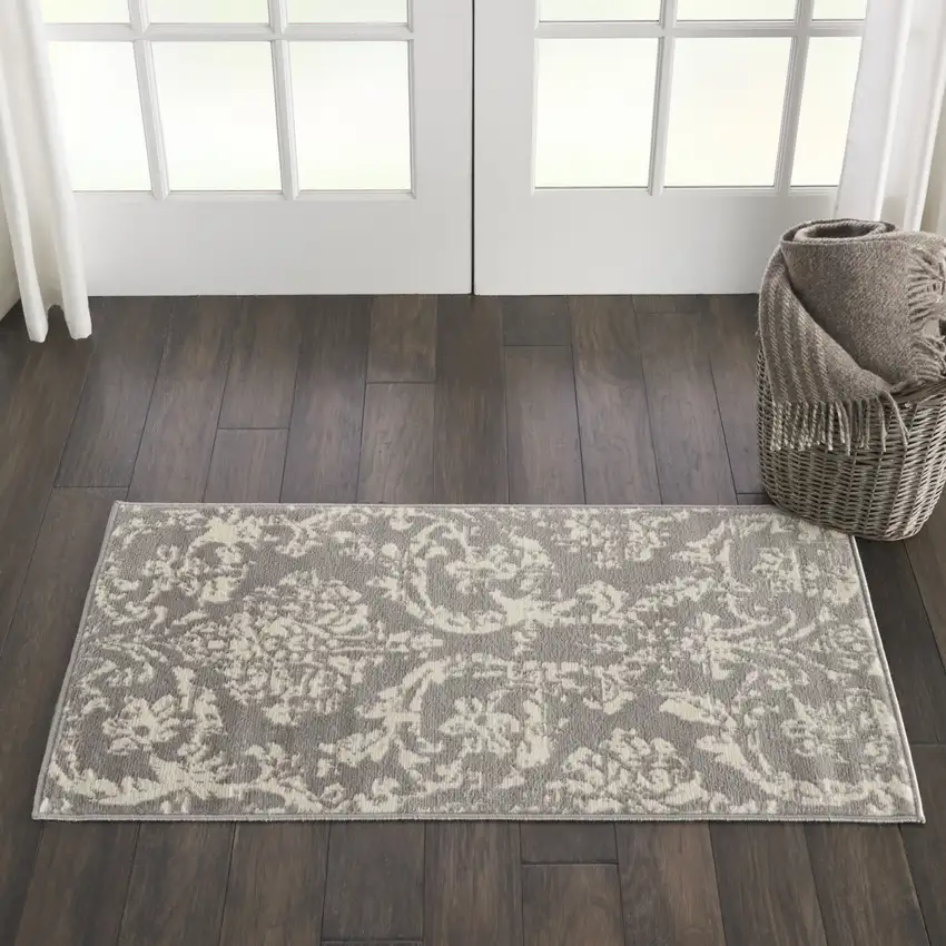 Gray Damask Power Loom Area Rug Photo 5