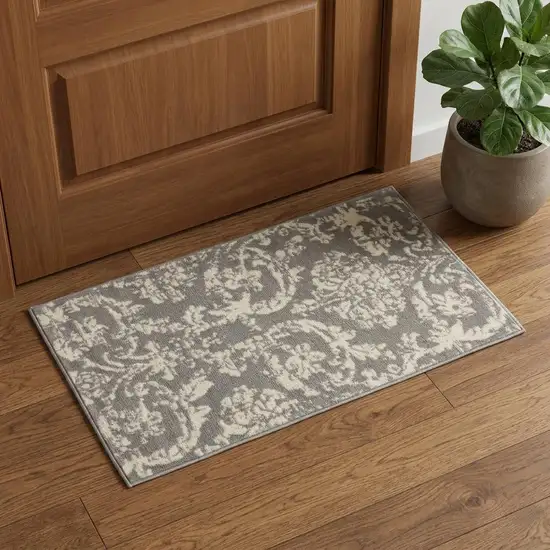 Gray Damask Power Loom Area Rug Photo 1