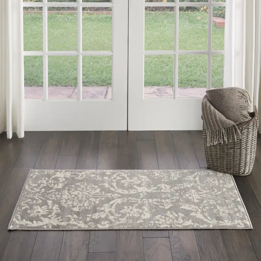 Gray Damask Power Loom Area Rug Photo 4