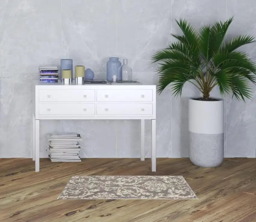 Gray Damask Power Loom Area Rug Photo 2