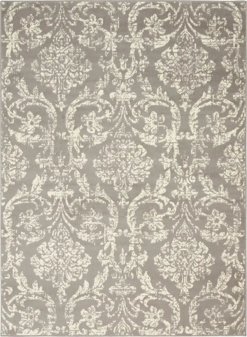 Gray Damask Power Loom Area Rug Photo 1