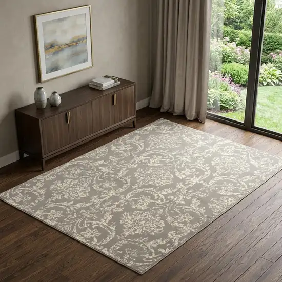 Gray Damask Power Loom Area Rug Photo 1