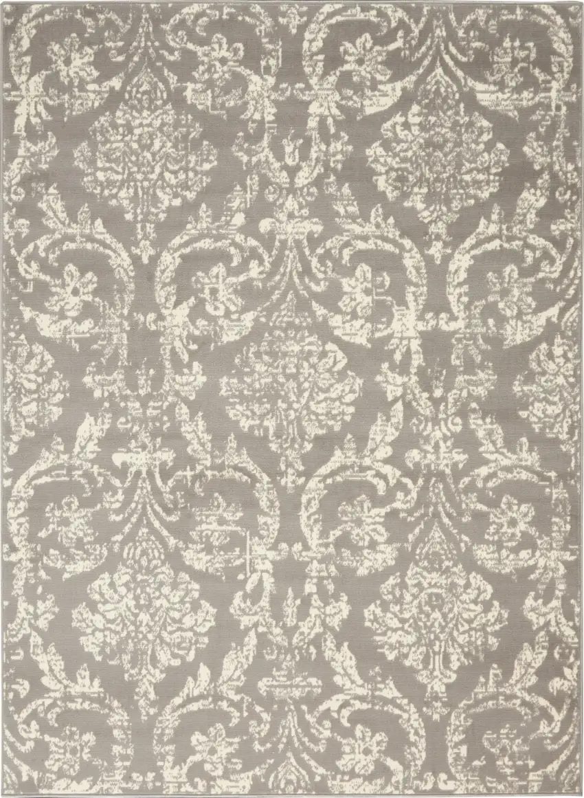 Gray Damask Power Loom Area Rug Photo 2
