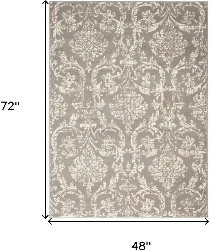 Gray Damask Power Loom Area Rug Photo 6