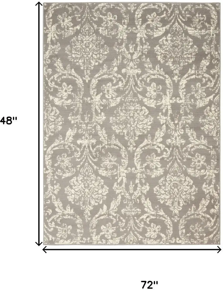 Gray Damask Power Loom Area Rug Photo 3