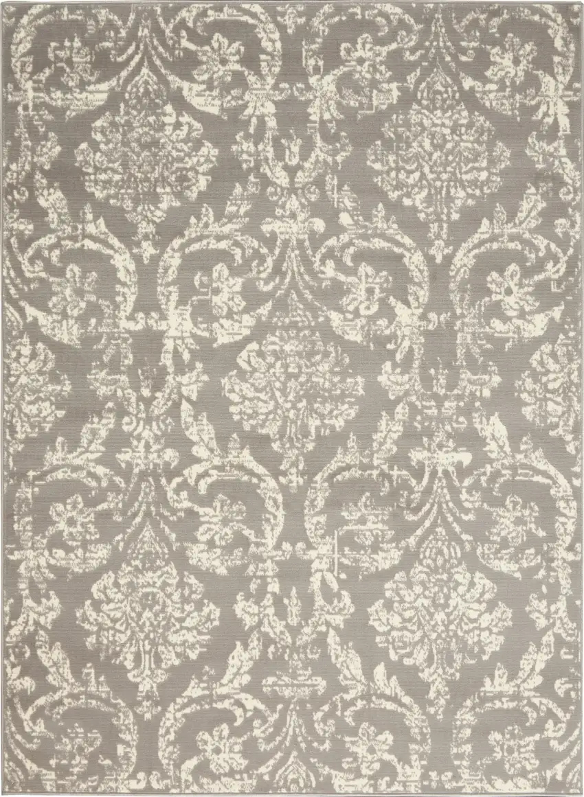 Gray Damask Power Loom Non Skid Area Rug Photo 3